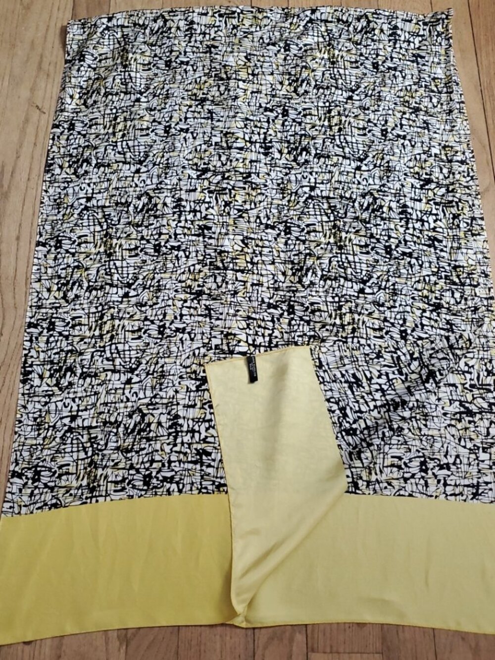 100% Silk Scarf ANN TAYLOR Black Abstract Grafitti LARGE RECTANGLE 68 x 24"